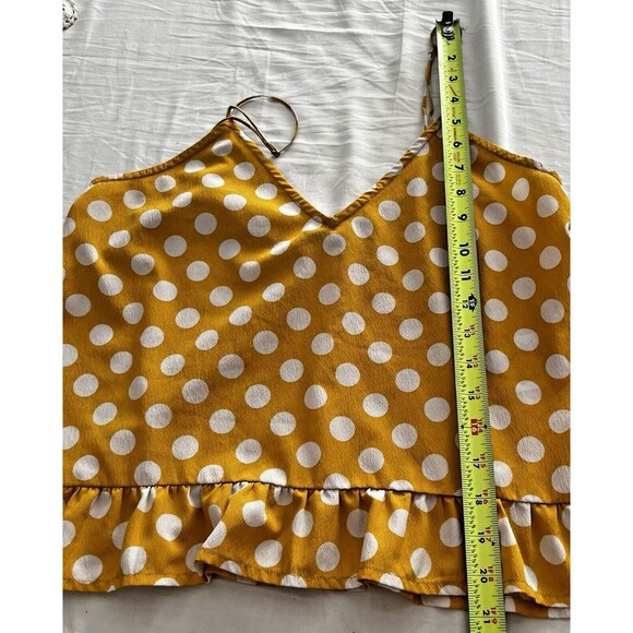 Volcom Cami Top Women's M Read The Room Spaghetti Strap Yellow Polka Dot Ruffle - Picture 6 of 10